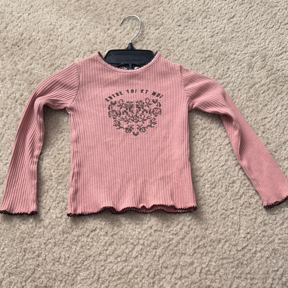 Zara Pink Long Sleeve Ribbed Kids Top - Size 4